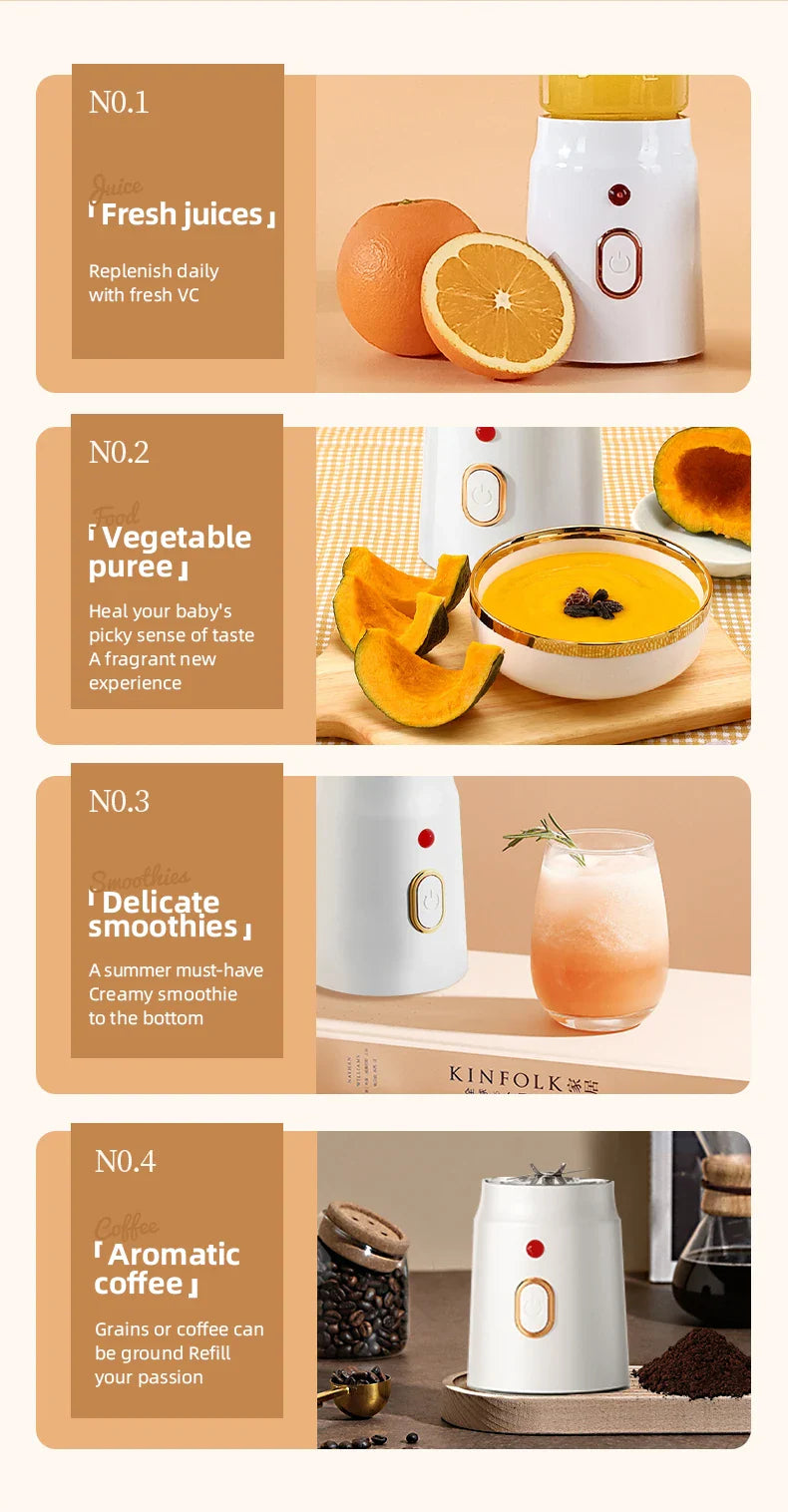 500ML Portable Electric Blender 40W USB Rechargeable Cordless Juicer High Powerful Juicer Cup For Smoothie Milkshake