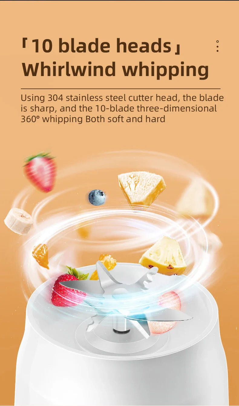 500ML Portable Electric Blender 40W USB Rechargeable Cordless Juicer High Powerful Juicer Cup For Smoothie Milkshake