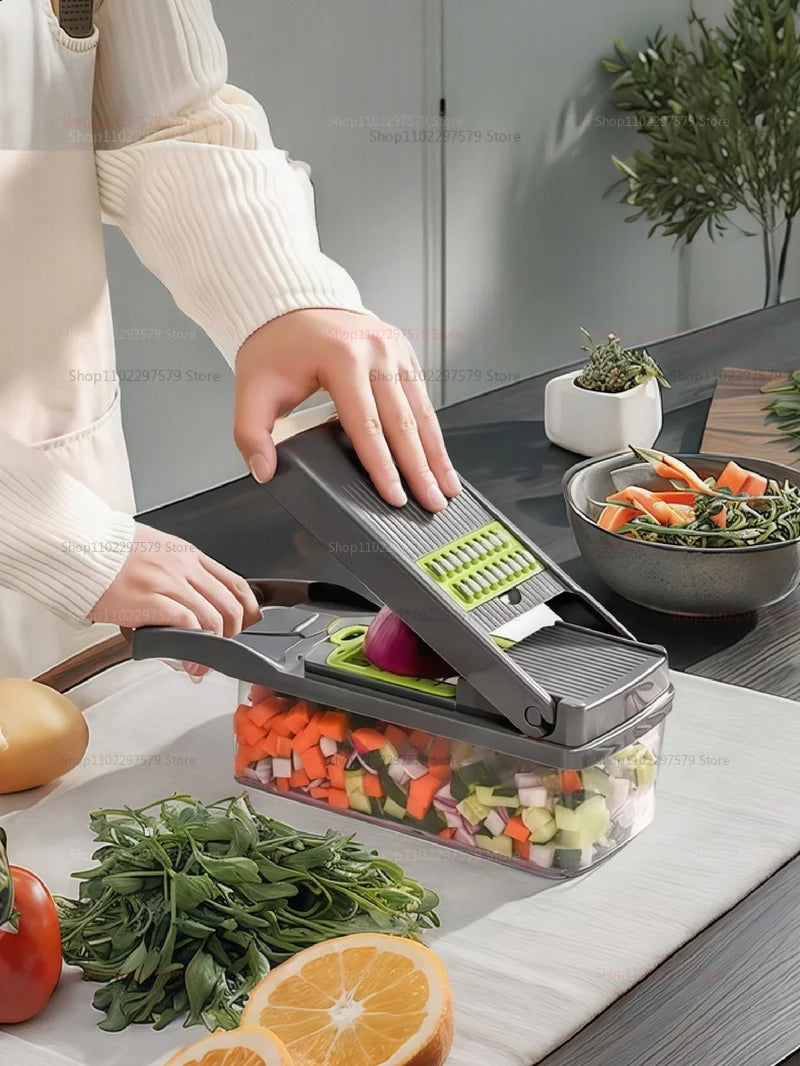Household Vegetable Slicer and Food Chopper Kitchen Tool with Tomato Carrot Onion Grater Shredder for Meal Prep and Cooking