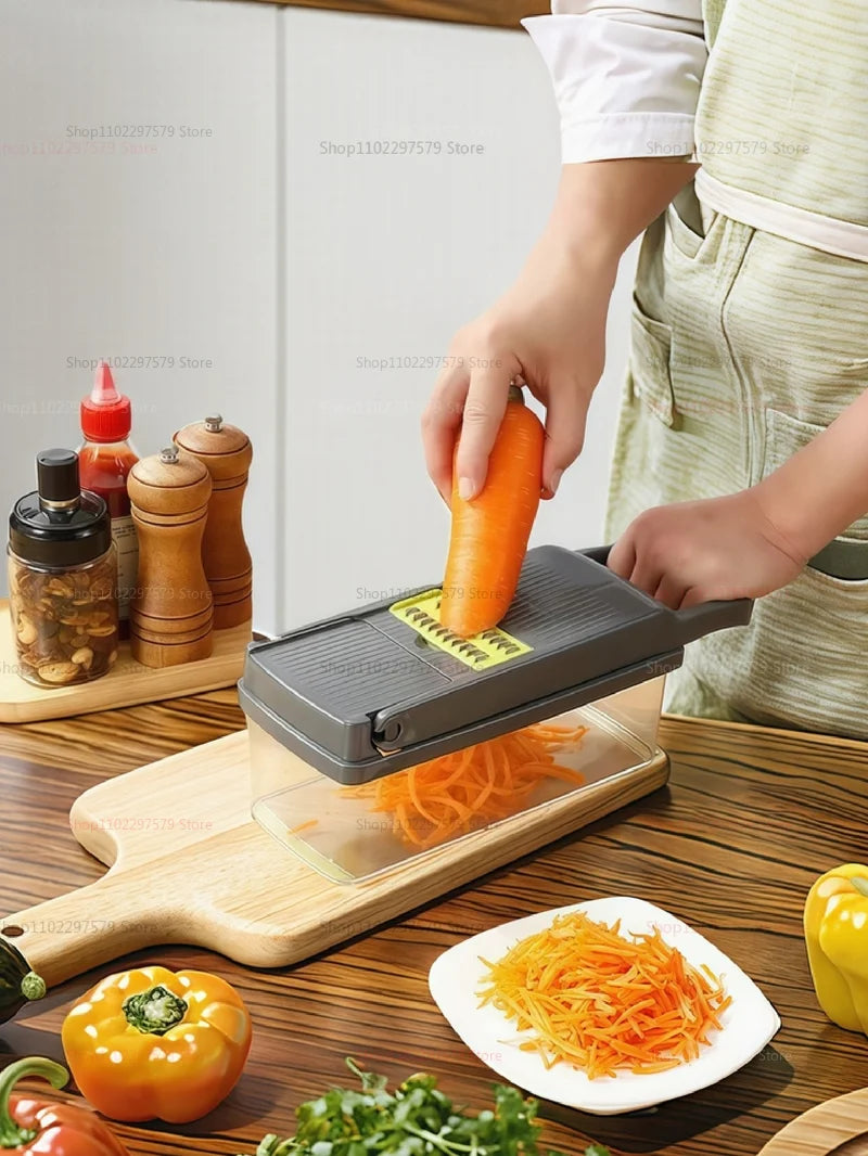 Household Vegetable Slicer and Food Chopper Kitchen Tool with Tomato Carrot Onion Grater Shredder for Meal Prep and Cooking