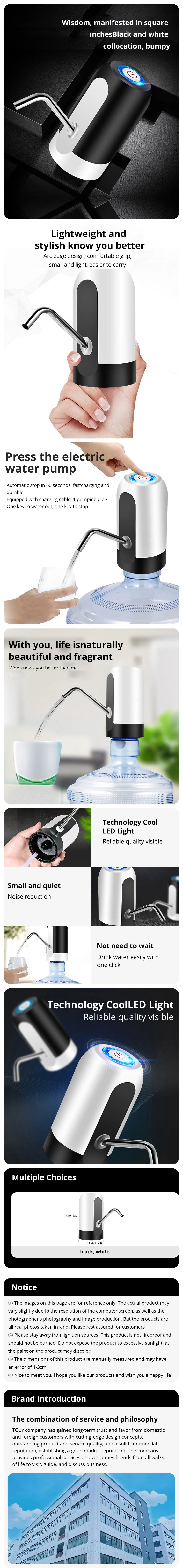 HydraFlow Automatic Water Bottle Pump - USB Rechargeable, One-Click Dispensing, White/Black