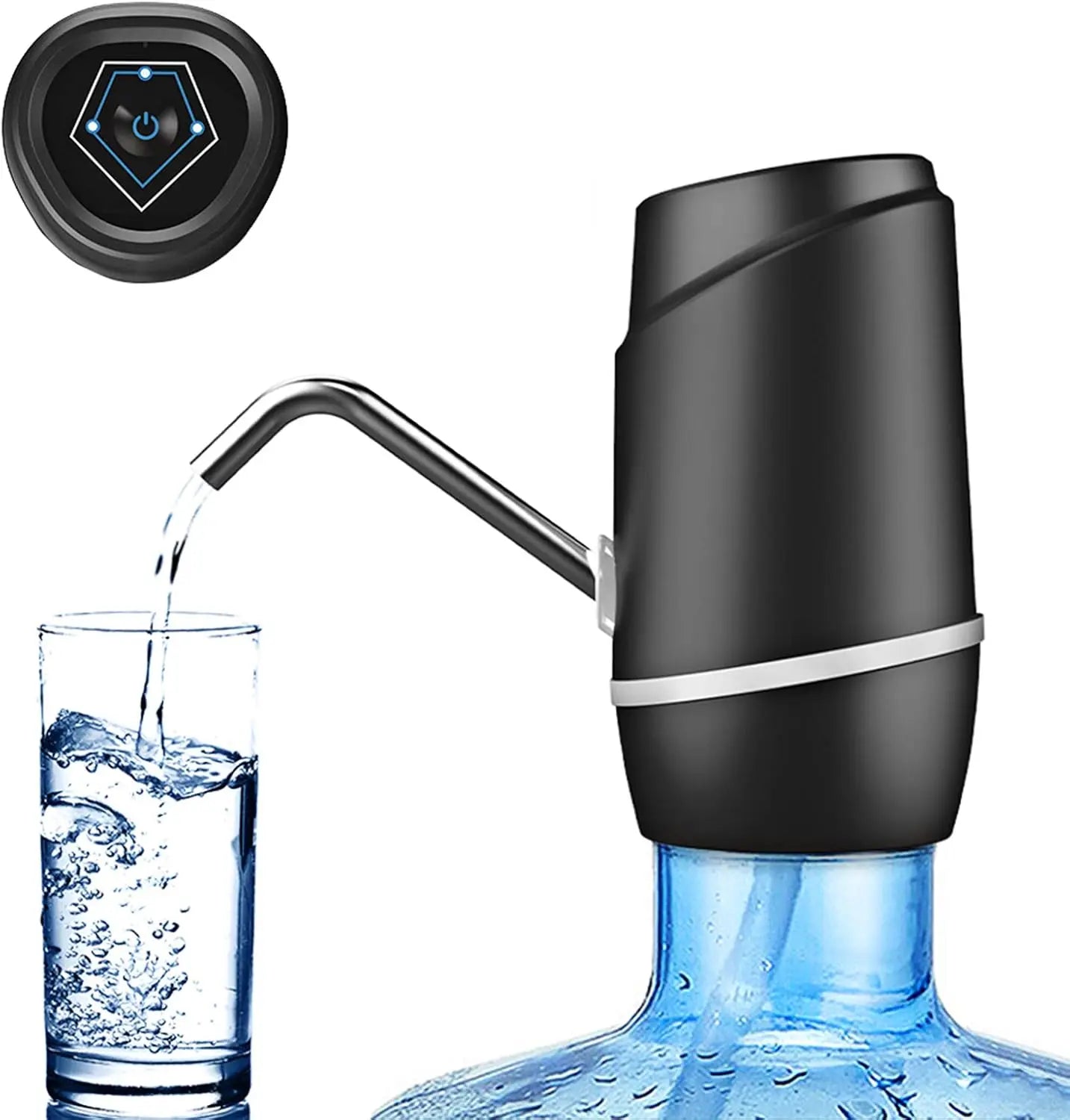 HydraFlow Automatic Water Bottle Pump - USB Rechargeable, One-Click Dispensing, White/Black