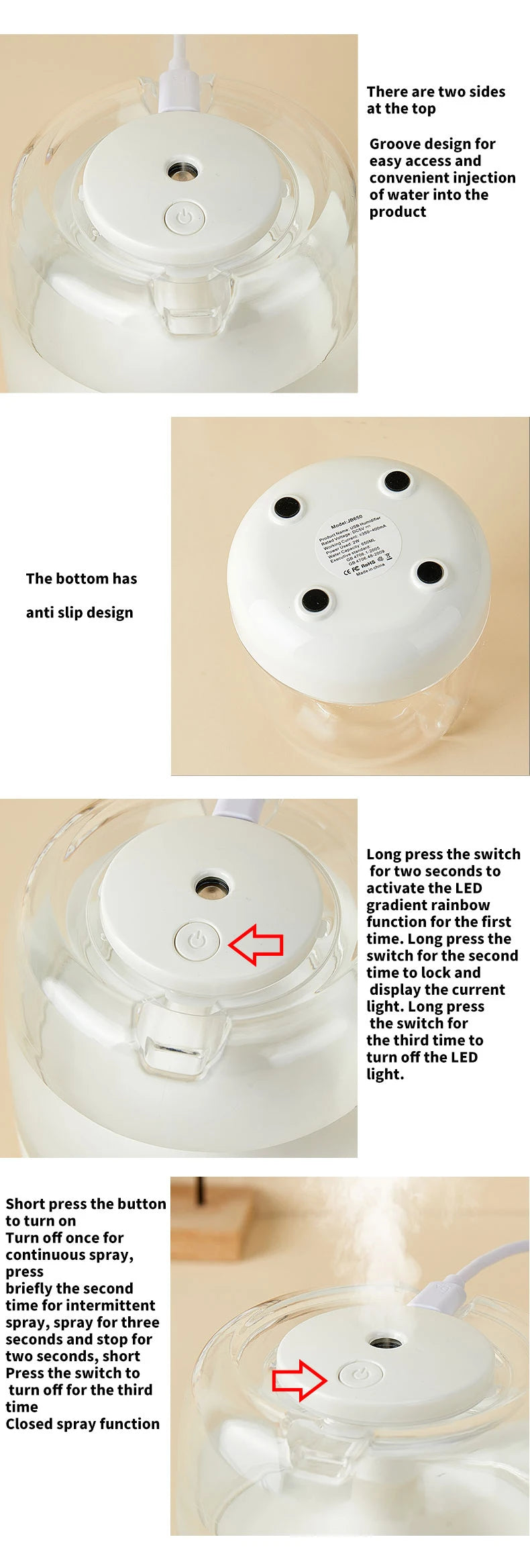 650ML Portable Humidifier Air Humidifier Essential Oil Home Bedroom Aroma Diffuser With Colorful Night Lights USB Humidifier