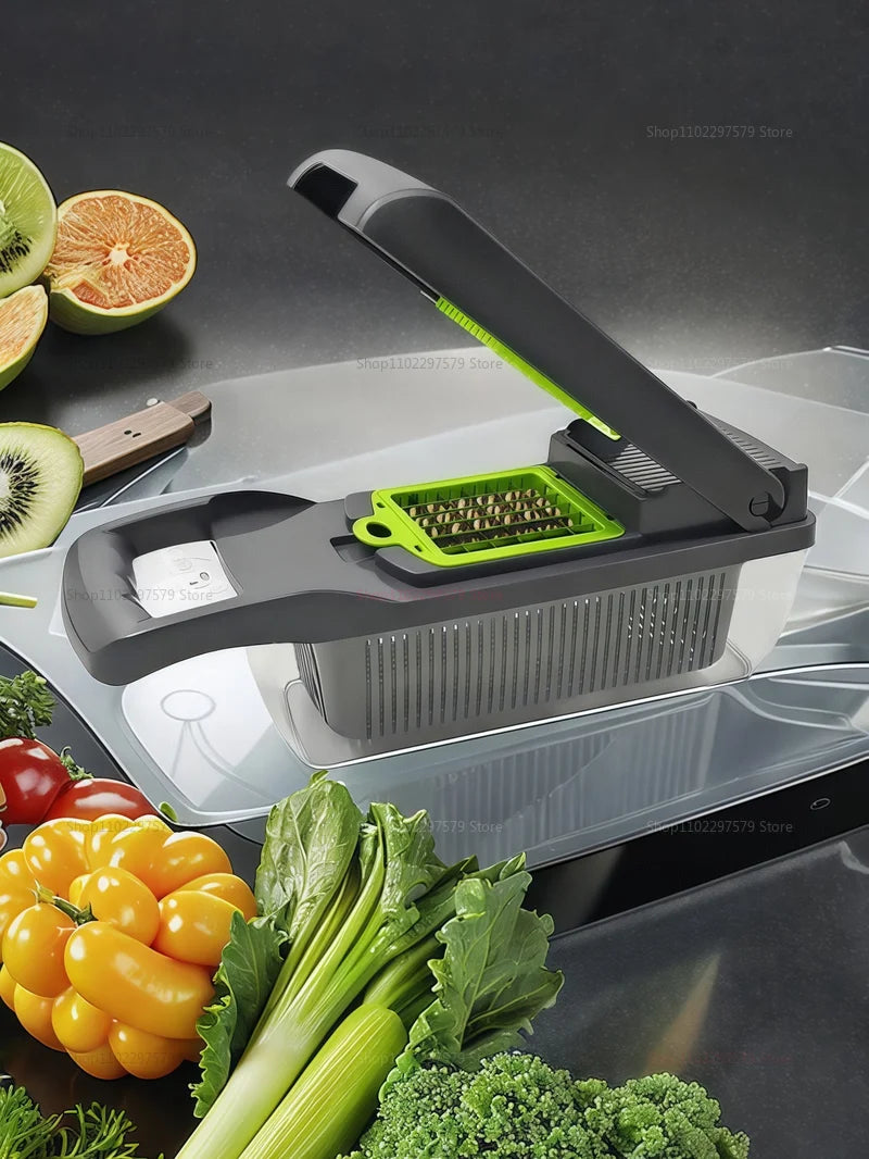 Household Vegetable Slicer and Food Chopper Kitchen Tool with Tomato Carrot Onion Grater Shredder for Meal Prep and Cooking