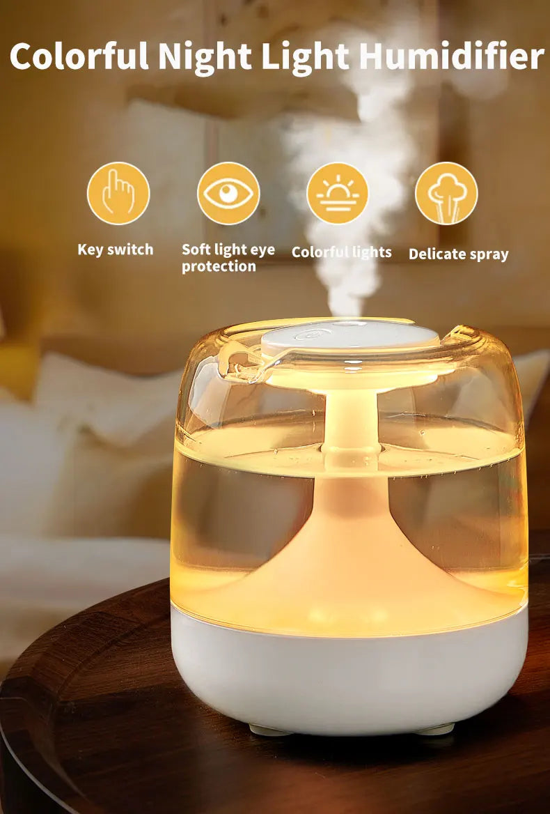 650ML Portable Humidifier Air Humidifier Essential Oil Home Bedroom Aroma Diffuser With Colorful Night Lights USB Humidifier