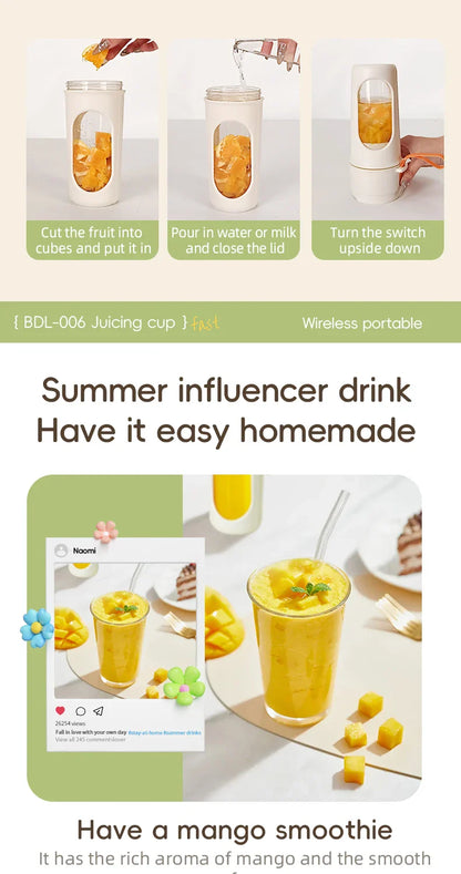 500ML Portable Electric Blender 40W USB Rechargeable Cordless Juicer High Powerful Juicer Cup For Smoothie Milkshake