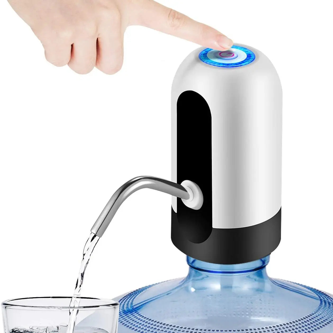 HydraFlow Automatic Water Bottle Pump - USB Rechargeable, One-Click Dispensing, White/Black