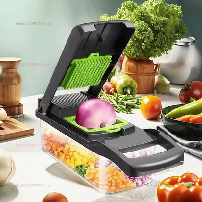 Household Vegetable Slicer and Food Chopper Kitchen Tool with Tomato Carrot Onion Grater Shredder for Meal Prep and Cooking